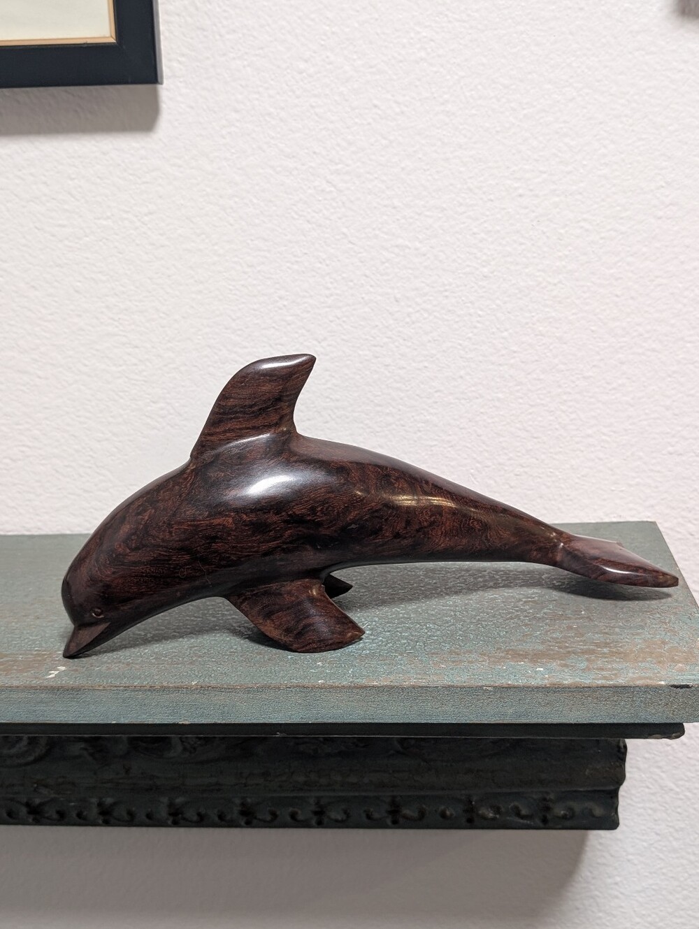 Vtg Ironwood Smooth Carved Dolphin Figurine Dark Wood 12" Long Heavy Porpoise